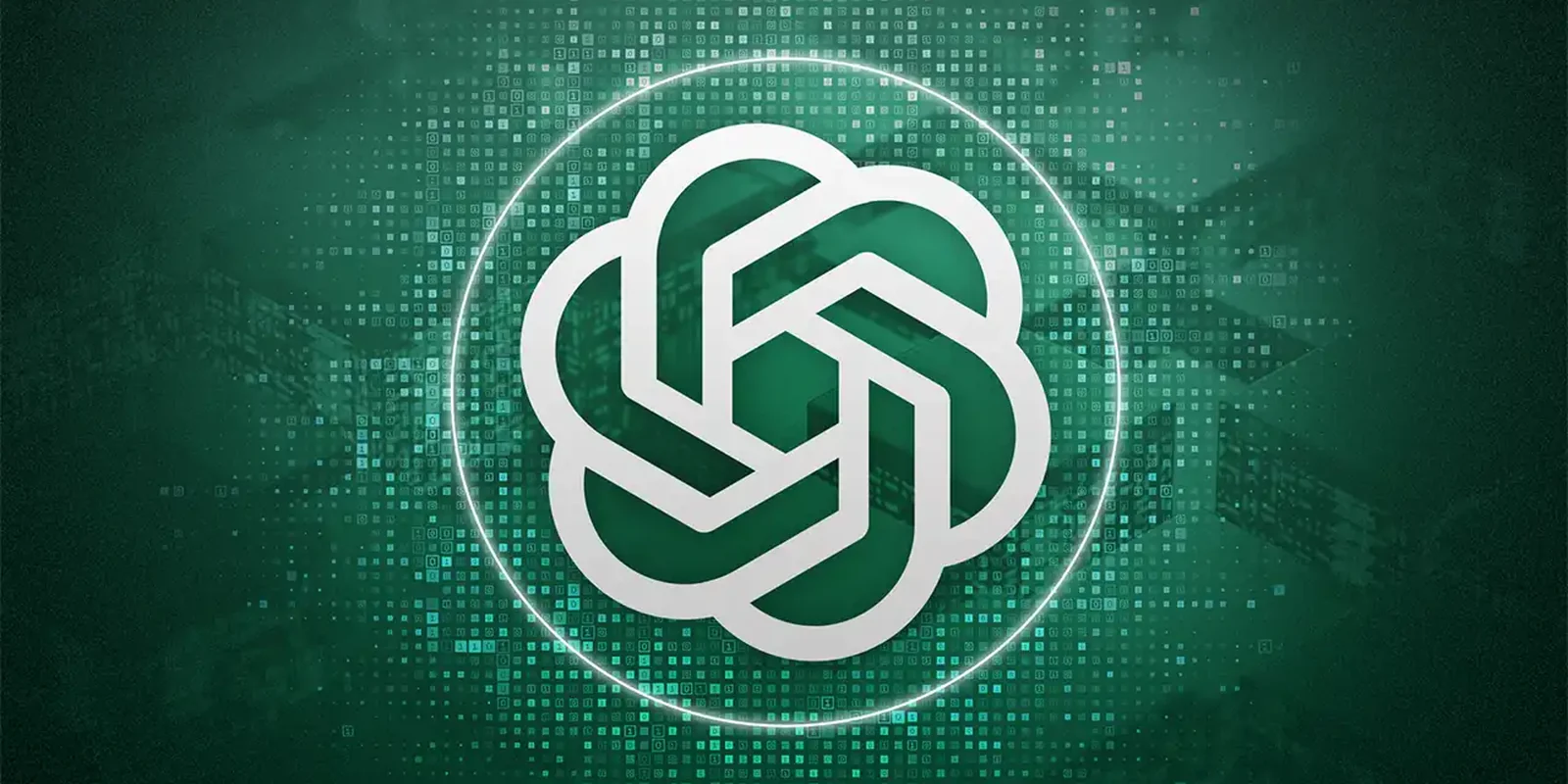 Logo-ul ChatGPT pe un fundal verde de cod digital