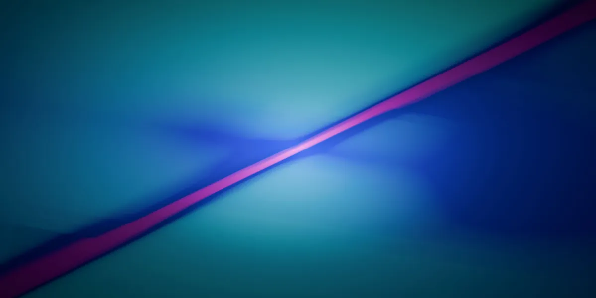 An abstract digital rendering: a bright diagonal blade of magenta and violet light cutting across a deep blue field, with soft glow spreading from the edge