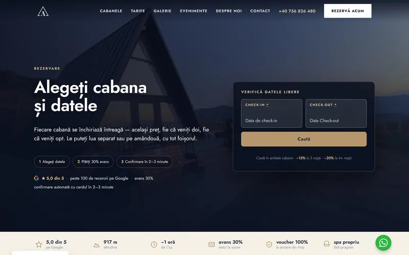 The reservation page on apusenipeakparadise.ro