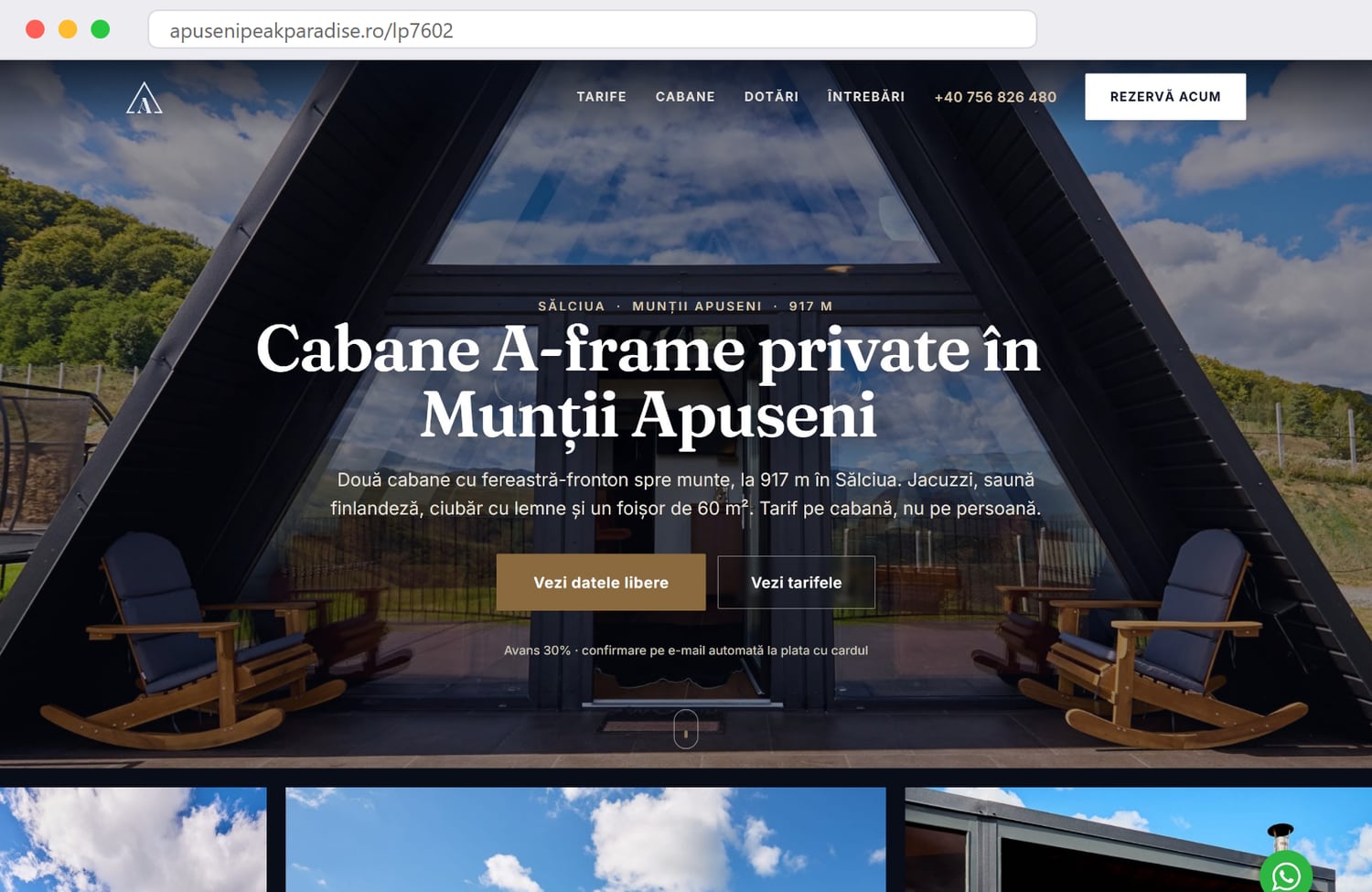 L'hero della landing page lp7602 su apusenipeakparadise.ro