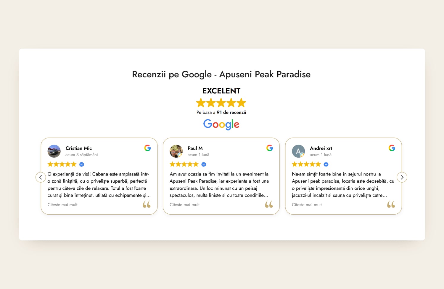 La sezione recensioni Google — 5.0 su 91 recensioni