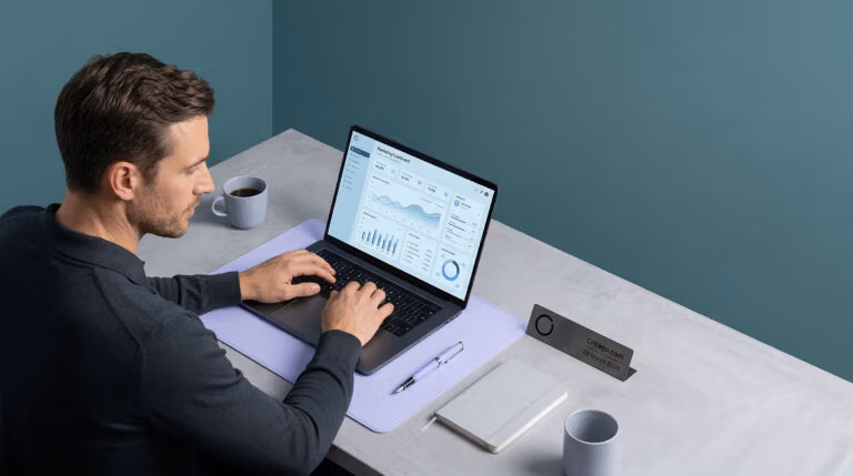 European entrepreneur reviewing Google Ads Performance Max campaign data — Cittago guide to PMax 2026