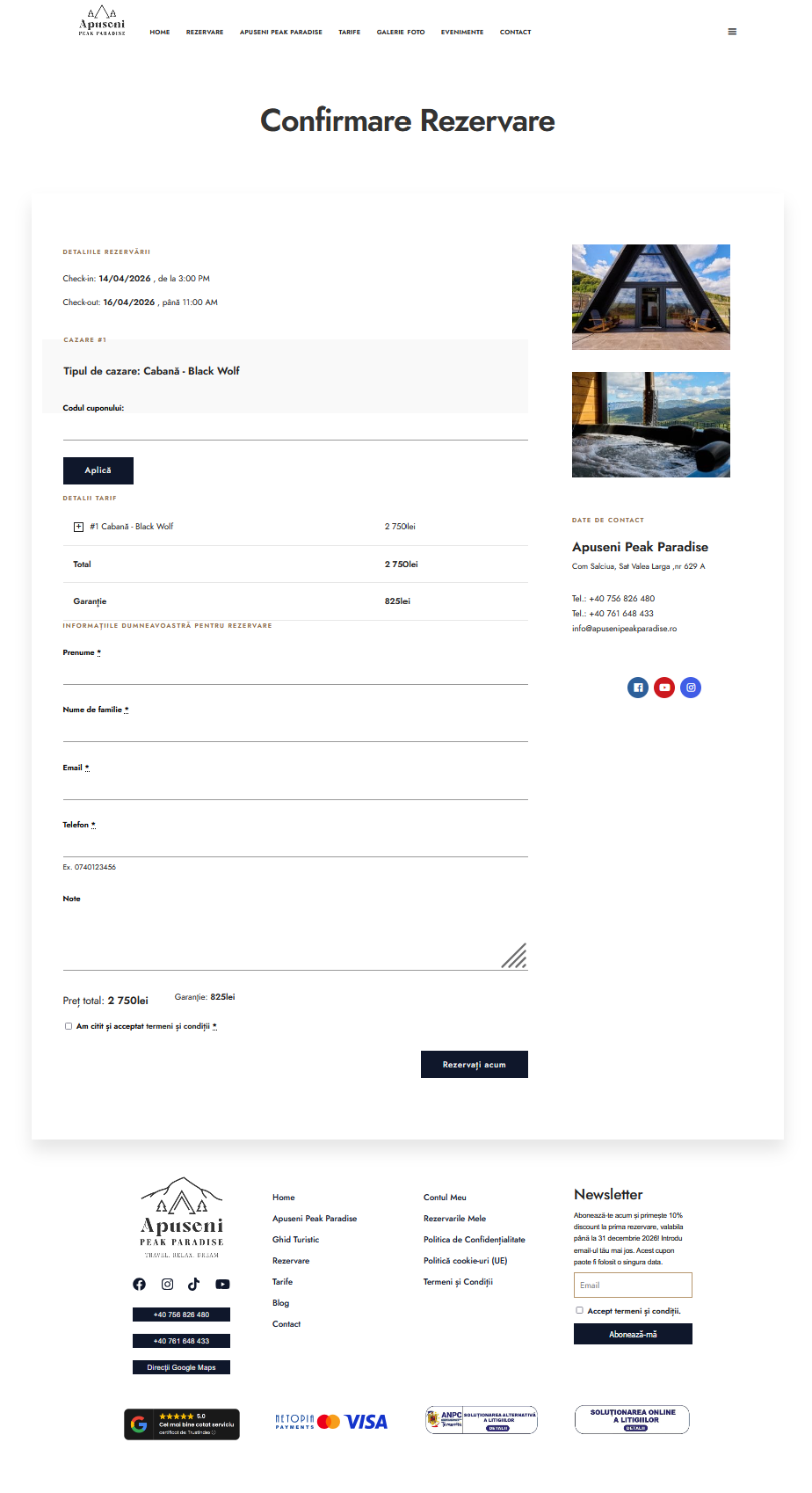 apusenipeakparadise checkout form